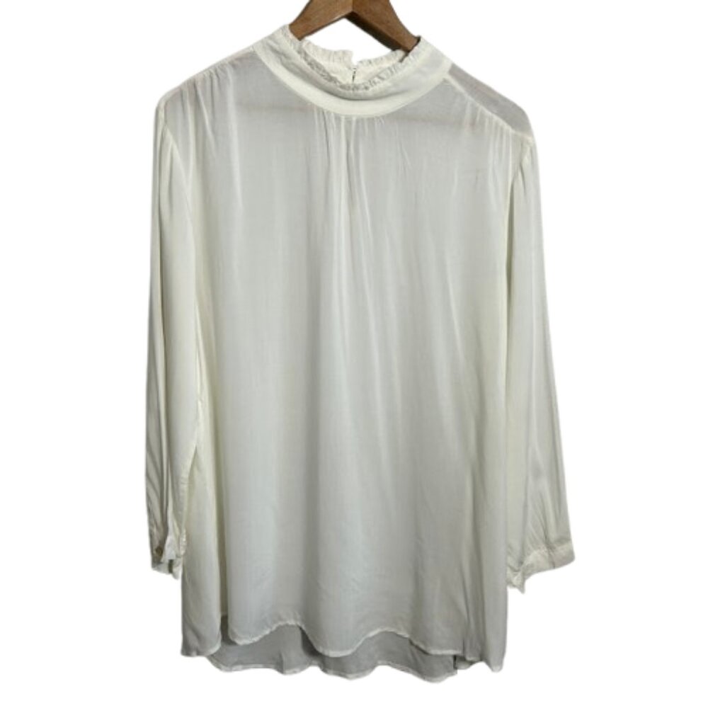 NEW Velvet Graham & Spencer Mock Neck Blouse XL White Long Sleeve Victorian Boho